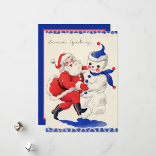 Cartão De Festividades retro natal vintage Papai noel boneco de neve