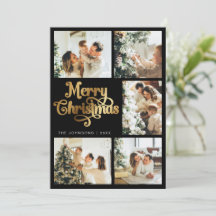 Retro Negro e Dourada Família de Feliz Natal