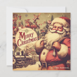 Cartão De Festividades Retro nostálgico Santa Claus sorridente cores muda