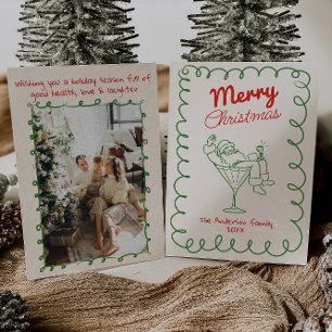 Cartão De Festividades Retrô Papais noeis Divertidos Desenhados À Mão Cha