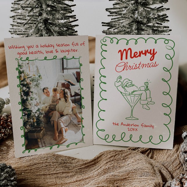 Cartão De Festividades Retrô Papais noeis Divertidos Desenhados À Mão Cha (Criador carregado)