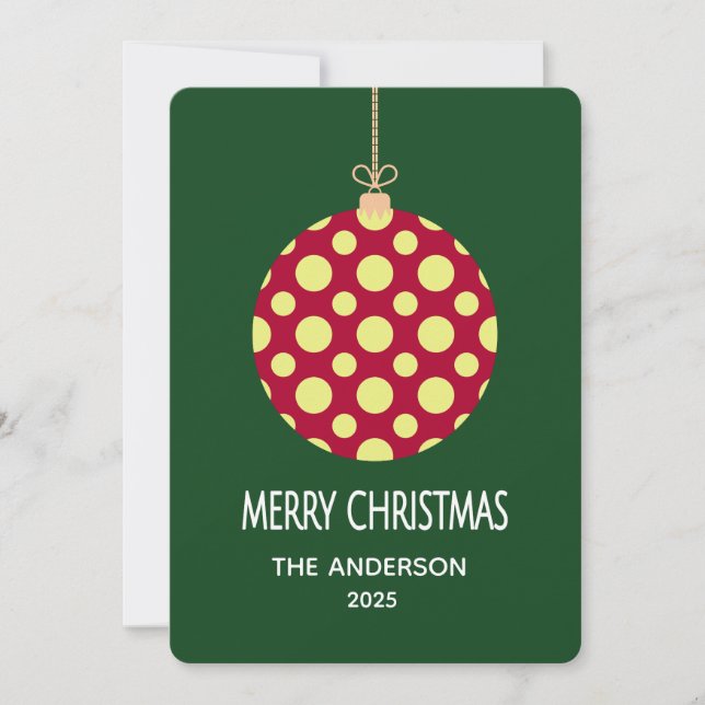 Cartão De Festividades Retro Polka Dot Christmas Ornament Holiday Card (Frente)