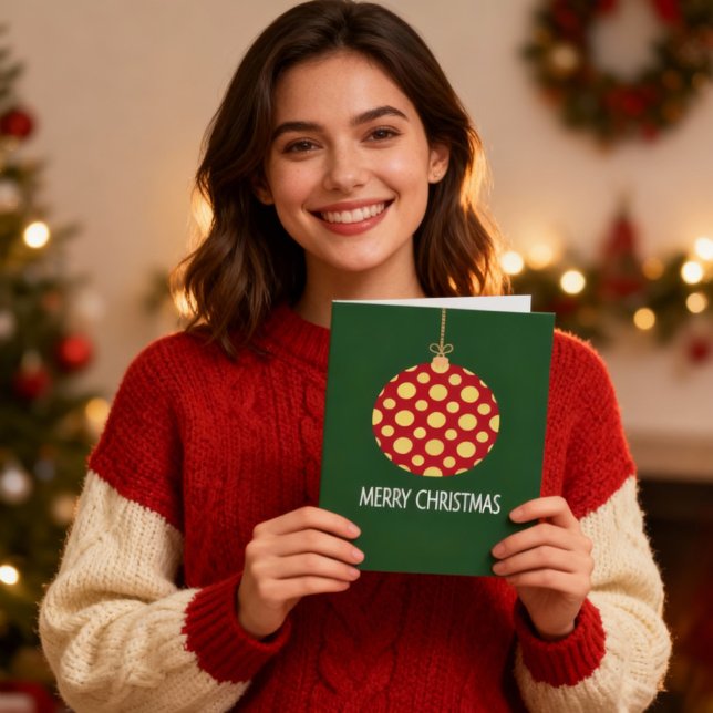 Cartão De Festividades Retro Polka Dot Christmas Ornament Holiday Card (Criador carregado)