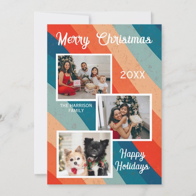 Cartão De Festividades Retro Psicodélico Groovy Wave Fotos de Natal (Frente)