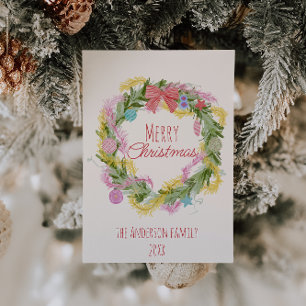 Cartão De Festividades Retro Quirky Green Christmas Arco Wreath Non-Photo