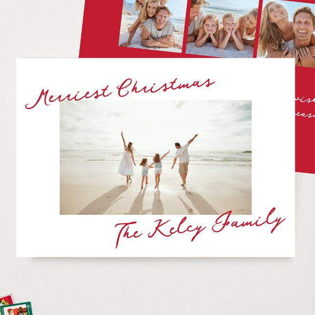 Cartão De Festividades retro red merry christmas collage photo (Criador carregado)