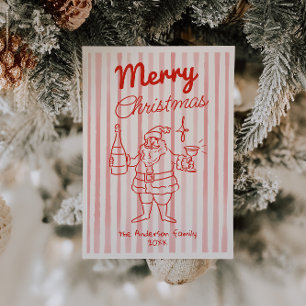 Cartão De Festividades Retro Red Papais noeis Champagne Natal Não Foto