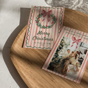 Cartão De Festividades Retro Rosa Vermelho Verde Grinalda Arco de Natal