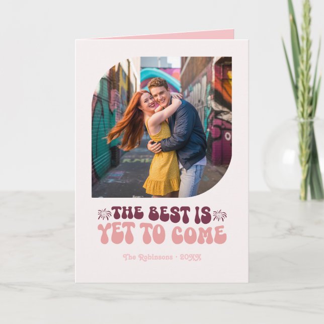 Cartão De Festividades Retro Rosé Glow Champagne Ano Novo Retro Foto (Frente)