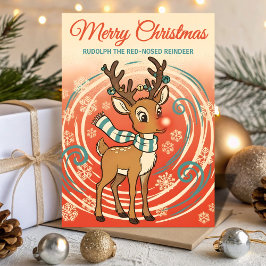 Cartão De Festividades Retro Rudolph em uma Nevasca de Natal