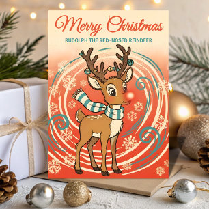 Cartão De Festividades Retro Rudolph em uma Nevasca de Natal