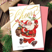 Retro Santa Gold Script Parabéns Natal Sem Foto