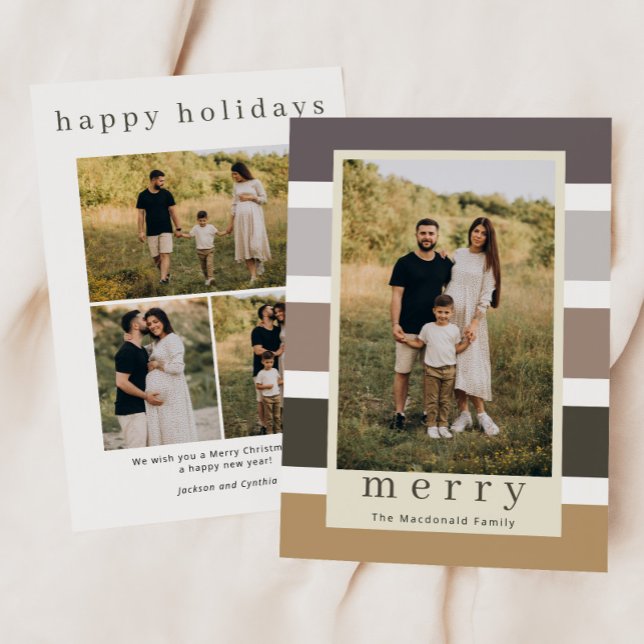Cartão De Festividades Retro Stripes Família Natal 4 Foto (Criador carregado)
