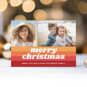 Cartão De Festividades Retro Stripes Red Orange - Foto de Feliz - Vista d