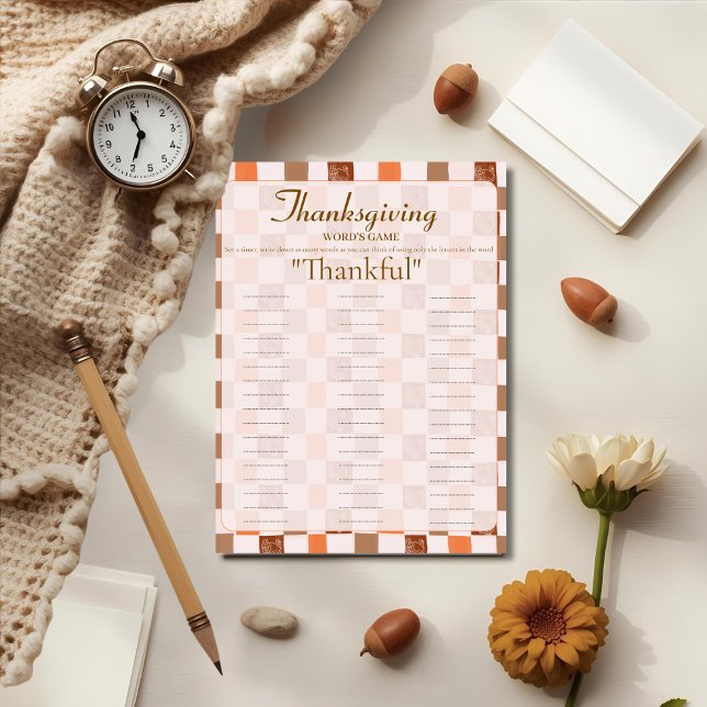 Cartão De Festividades Retro Thanksgiving  Words game card (Retro Thanksgiving Words game card)