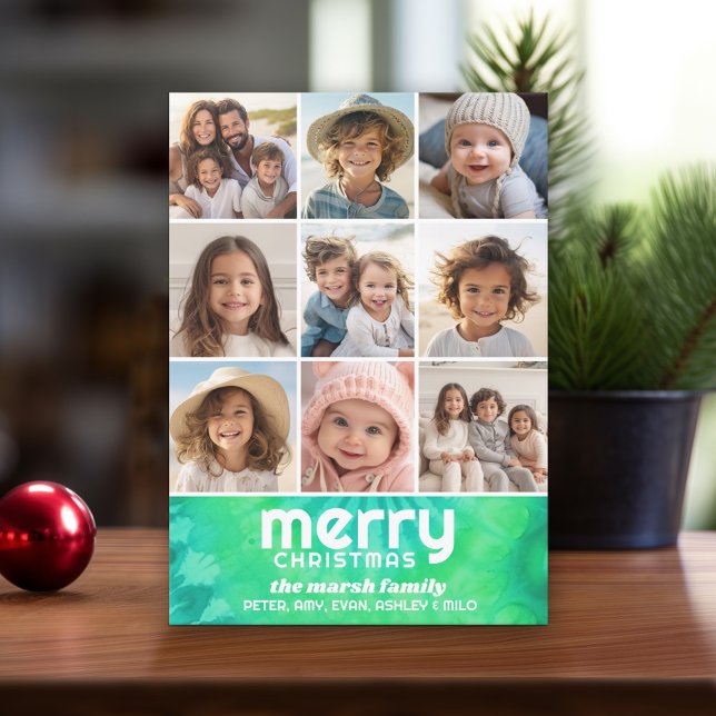 Cartão De Festividades Retro Tie-Dye Teal Limão - Foto - Feliz Natal (Retro Tie Dye Pattern Christmas Card. Add a little color to your holiday with this online photo card)