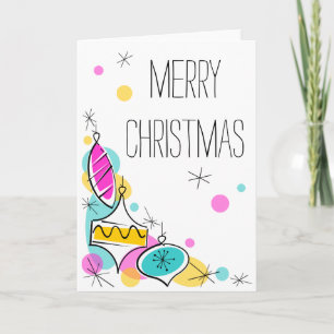 Cartão De Festividades Retro Tree Baubles Canto de Natal vertical