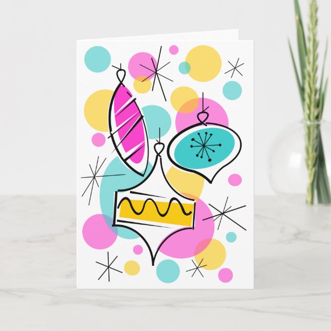 Cartão De Festividades Retro Tree Baubles Card vertical (Frente)