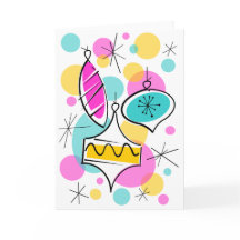 Retro Tree Baubles Card vertical