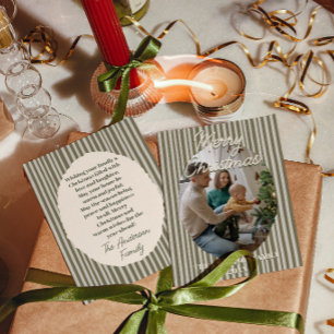 Cartão De Festividades Retro Verde Caprichoso Listras de Natal Foto