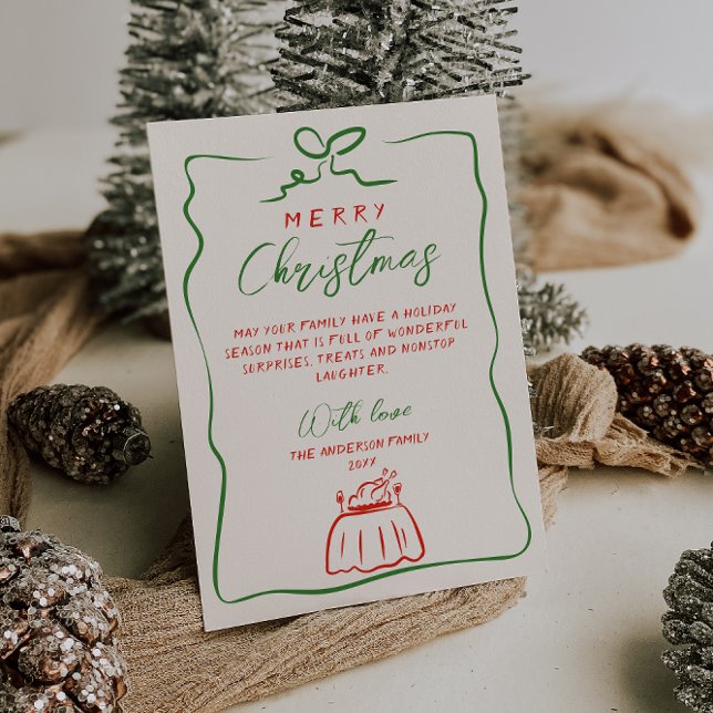 Cartão De Festividades Retro Vermelho Mão Verde Escrita Desenhada Feliz N (Criador carregado)