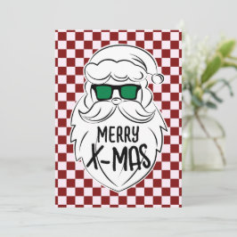 Cartão De Festividades Retro Vermelho Rosa Xadrez Papai Noel Natal