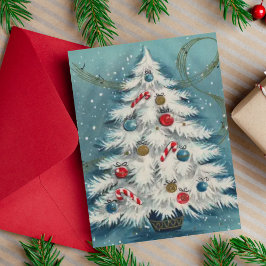 Cartão De Festividades Retro Vintage 1950s Árvore de Natal Branca Persona