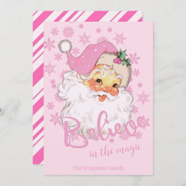 Cartão De Festividades Retrô Vintage Acredite na Magia Papai Noel Rosa