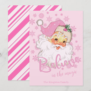 Cartão De Festividades Retro Vintage Acredite na Magia Papai Noel Rosa