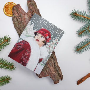 Cartão De Festividades Retro vintage art deco add message Lady