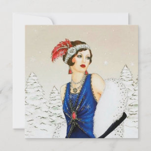 Cartão De Festividades retro vintage arte deco Lady add message