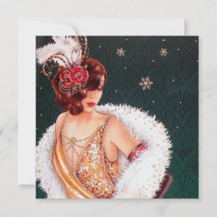 Cartão De Festividades retro vintage arte deco Lady adicione mensagem Hol