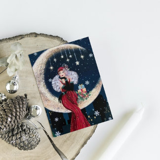 Cartão De Festividades Retro vintage arte deco Lady Natal