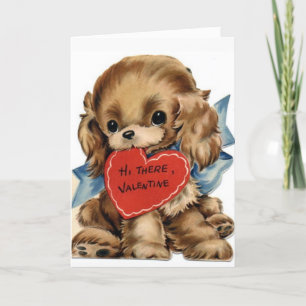 Cartão De Festividades Retro Vintage Coração de Cachorrinho Dia dos Namor