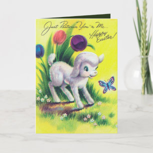 Cartão De Festividades Retro vintage Easter lamb Holiday card