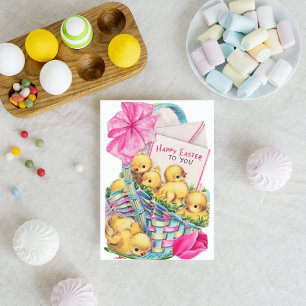 Cartão De Festividades retro vintage Felz pascoa pintinhos adicionar sent