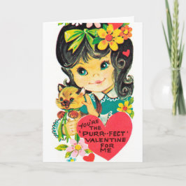 Cartão De Festividades Retro Vintage Girl and cat Valentne message card