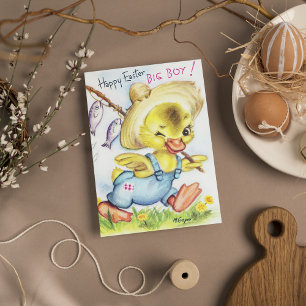 Cartão De Festividades retro vintage Happy Easter duck add sentiment