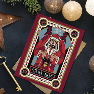 Cartão De Festividades Retro Vintage Krampus e o Velho Natal Negro