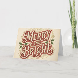 Cartão De Festividades Retro Vintage Merry and Bright Christmas