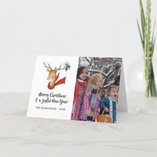 Cartão De Festividades Retro Vintage Reindeer - Foto da Família de Natal