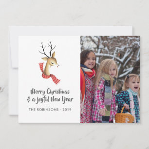 Cartão De Festividades Retro Vintage Reindeer - Foto da Família de Natal