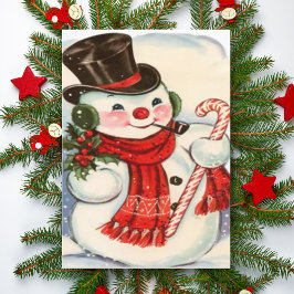Cartão De Festividades Retro Vintage Snowman no melhor Natal personalizad