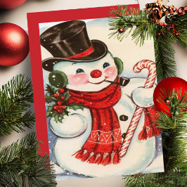 Cartão De Festividades Retro Vintage Snowman no melhor Natal personalizad