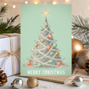 Cartão De Festividades Retro Vintage Tinsel Árvore Brilho Natal
