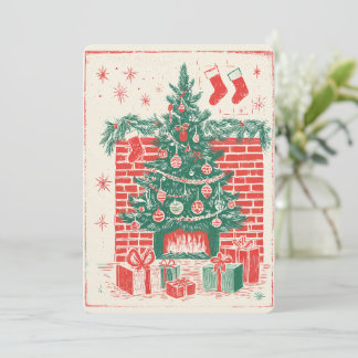Cartão De Festividades .Retro Watercolor Christmas Card