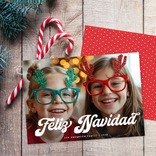 Cartão De Festividades Retro White Script Feliz Navidad Uma Foto