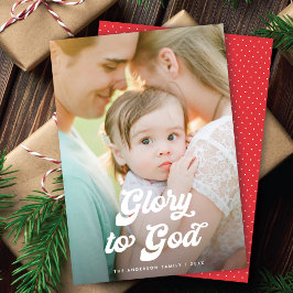 Cartão De Festividades Retro White Script Glory to God One Photo