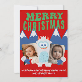 Cartão De Festividades Retro Yeti Whimsical Kids Natal 2 Foto