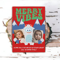 Retro Yeti Whimsical Two Kids Photo Christmas